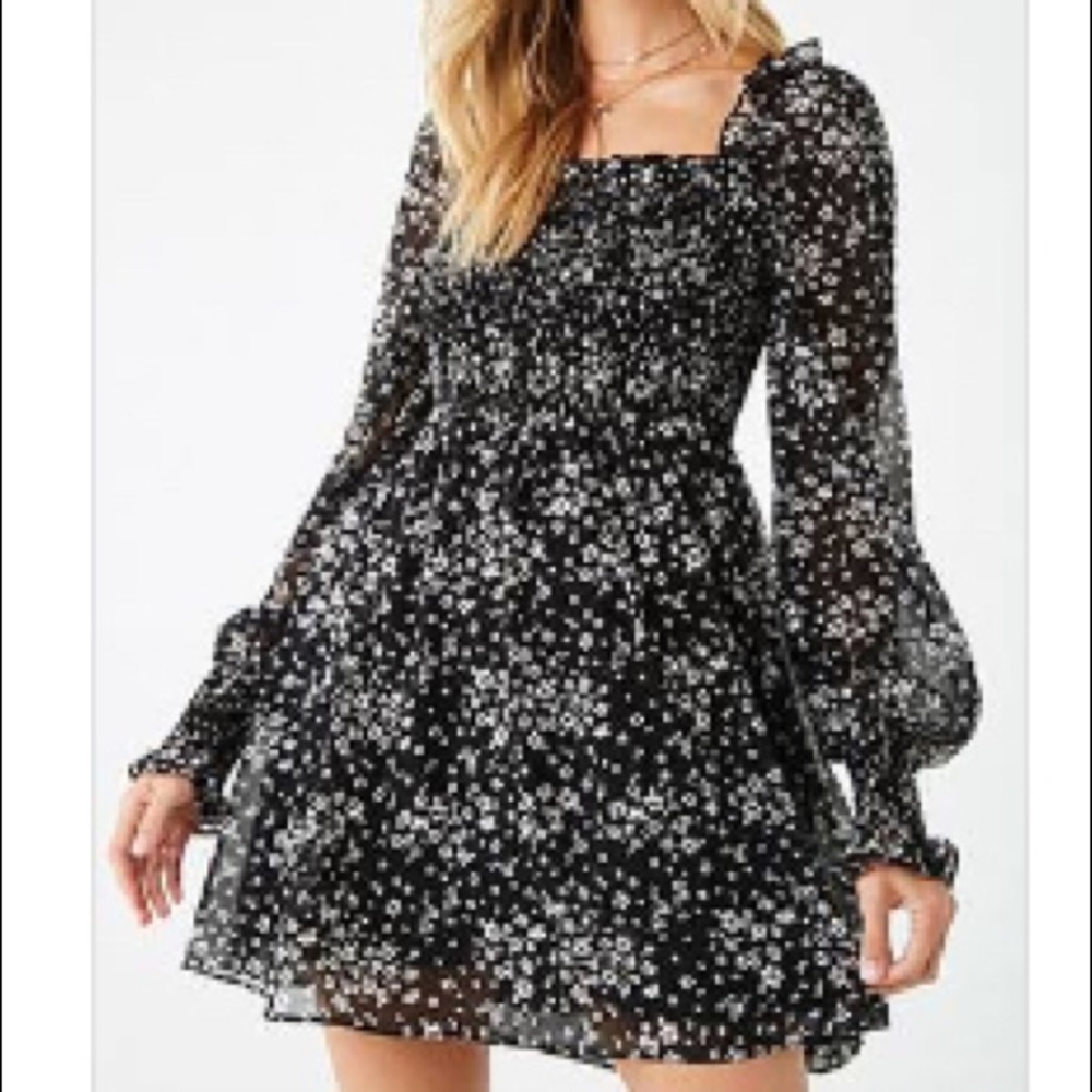 Smocked bust and wrist dress with balloon sleeves